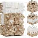 6Pcs Champagne Christmas Ornaments Set Shatterproof Glitter Gift Box Christmas Tree Ornaments Pre-Strung Sequined Hanging Decorations for Xmas Holiday Wedding and Party Decor