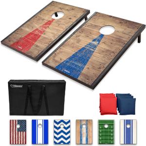 GoSports 3 x 2 ft Rustic Design Cornhole Game Set - Includes Two 3 x 2 ft Boards, 8 Bean Bags, and Carry Case