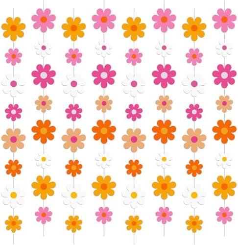 AmazingSpark 8 Pcs 55 Inch Daisy Groovy Boho Banners Hanging Daisy Paper Flower Cutouts Garlands for Baby Shower Girl Birthday Retro Hippie Summer Party Decor, Pastel Color