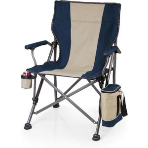 PICNIC TIME Outlander XL Heavy Duty Folding Camping Chair with Insulated Cooler, Oversized Portable Lawn, Beach & Camp Chair with Cup Holder, Storage Pocket, Carry Bag, 400 lb Capacity (Navy Blue)