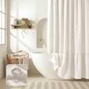 Linen Shower Curtains for Bathroom - Farmhouse & Boho Shower Curtains, Neutral Textured 1:2 Ruffled Shower Curtain, Spa-Like Bathroom Decor, Easy Care, 72" W x 72" L, White (with 12 Hooks)