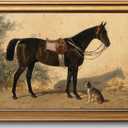 Gold Framed Wall Art Vintage Horse and Dog Canvas Art Farmhouse Animals Picture Wall Decor Antique Prints Rustic Paintings Country Artwork for Bedroom Bathroom Living Room 12x16 Inch