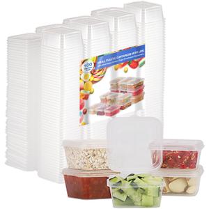 3 oz Small Plastic Containers with Lids (100pack), Disposable Condiment Containers with Lids, Portion Cups, Jello Shot Sauce Cups (Square)