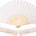 Sepwedd 50pcs White Imitated Silk Fabric Bamboo Folded Hand Fan Bridal Dancing Props Church Wedding Party Favors with Organza Bags (2 Count (Pack of 50))