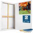 Stretched Canvas for Painting 24x36 Inch Large Canvases for Painting 2 Pack Cotton Big Blank Canvas for Oil Paint Acrylics Pouring Pour Painting Watercolor Tempera