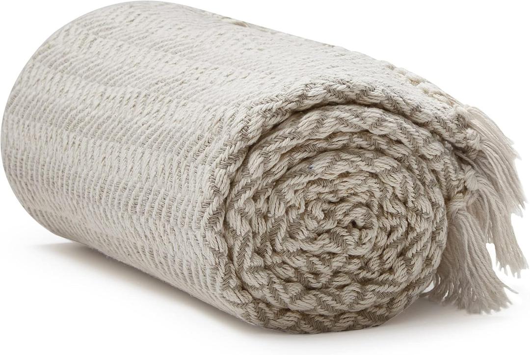 Americanflat 50x60 Throw Blanket - Soft and Breathable Cotton Throw Blanket for Couch, Bed, Chair - Decorative Blankets Perfect for Home, Office, or Outdoor Use - Cream and Beige Zig Zag Design