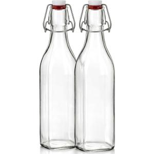 Clear SQUARE Swing Top Glass Bottles With Lids - 33.75 Oz - Airtight Flip Top Glass Water Bottles Great For Oil And Vinegar, Beverages, Juices, Smoothies - (2 Pack) (Not For Carbonated Beverages)