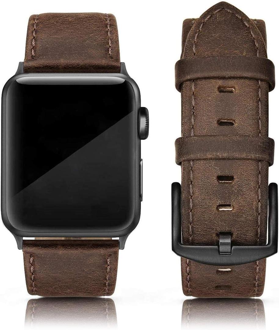 EDIMENS Leather Bands Compatible with Apple Watch 42mm 44mm, Genuine Leather Vintage Strap Classic Buckle Compatible with Apple iWatch Series 5/4/3/2/1, Sports&Edition Men & women,Retro Brown