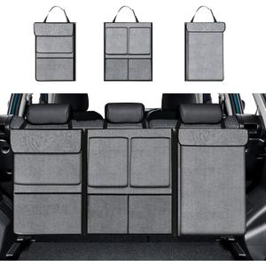 Hovom Car Trunk Organizer, Large Capacity Trunk Organizer for SUV, Detachable Vehicle Seat Back Hanging Storage Organizer with Zippers, Waterproof Car Storage Bag with 7 Pockets (Gray)
