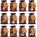 Aviski 120PCS Cotton Small Christmas Drawstring Candy Treat Bags Buffalo Plaid Xmas Xmas Christmas Fabric Goody Gift Sacks Reusable Gift Wrapping Bags Holiday Party Favors - Red/Black