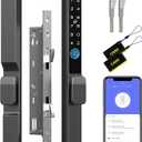 Anweller 2085 Mortise Sliding Glass Door Lock, Smart Fingerprint Code Keypad RFID Remote App Electronic Digital Biometric Safety Patio Door Double Hook Mortise Lock Set with Handle