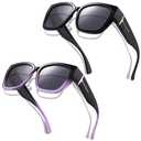 KesaPlan 2 Pack Polarized Fit Over Glasses Sunglasses for Women Men, Oversized Square Wrap Around Shades UV Protection (A3 Black/Grey+ Tortoise/Brown)