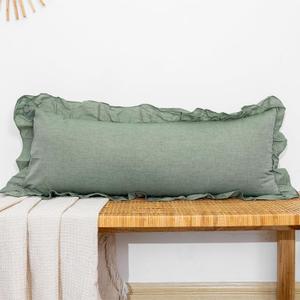 JoraLion 14x36 inch Scalloped Lumbar Pillow Cover, Green Ruffle Throw Pillow Cover Solid Pure Cotton Decor Couch Farmhouse Soft Cushion Case for Couch Sofa Bed Living Room