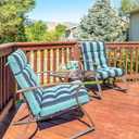 Barydat 4 Pcs Tufted High Back Chair Cushion Indoor Outdoor Seat and Back Cushions Palm Leaves Tropical Plants Lawn Rocking Chair Pads with Ties for Adirondack Patio Garden(Light Blue Stripes), 43.4 x 21 x 3.3 inches
