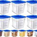 Yungyan 6 Pcs Commercial Clear Food Storage Containers 4 Qt Square Acrylic Airtight Food Storage Containers with Lids for Kitchen Restaurant Pantry Freezer Flour Sugar(Blue)