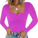 Chunpin Women's Long Sleeve Bodysuit Square Neck Notch V Neck Body Suits Double Lined Going Out Outfits Thong Bodysuits, S