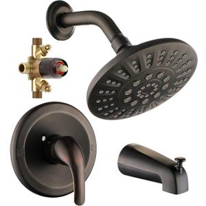 Shower Tub Faucets Sets Complete with Diverter, 5 Spray Settings, 6-Inch Bathtub Waterfall Handle Combo, 2.5 GPM High-Pressure Bathroom Rain Shower Head System, Oil Rubbed Bronze