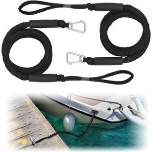 2 Pieces 6 Ft Boat Bungee Dock Lines with Stainless Steel Clip and Loop, Adjustable Bungee Anchor Line, Heavy Duty Boat Mooring Rope for PWC Kayak Jet Ski Pontoon Wave Runner (Black)