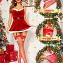 RSLOVE Christmas Thigh High Stockings for Women Sexy Fishnet Tights with Bow Accent Santa Accessory Hosiery One Size (Red Middle Net)