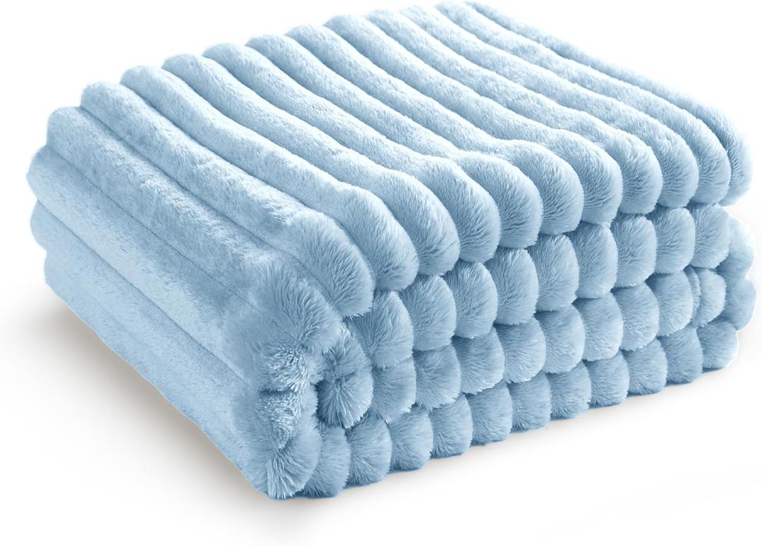 Bedsure GentleSoft Blue Fleece Blanket for Couch - Cozy Soft Blankets for Women, Cute Small Throws for Girls, Light Blue, 50x70 Inches