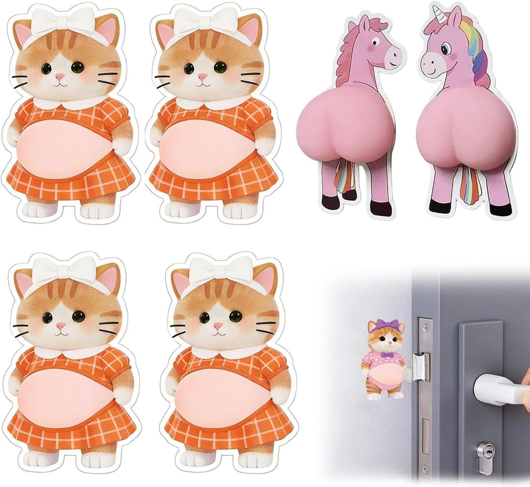 3D Shiba Inu Dog Belly Stickers, Cute Animal Big Belly Stickers for Door | 3 Pairs 3D Cat Belly Door Stoppers Super Soft Silicone Anti-Collision Stickers for Walls, Phones, Notebooks & Car
