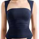 SUUKSESS Womens Square Neck Going Out Tank Tops Double Lined Summer Sleeveless Business Casual Shirt (X-Small, Navy)