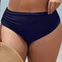 Leoparts Plus Size Women's Bikini Bottom High Waisted Drawstring Swimsuit Bottoms Ruched Full Coverage Bathing Suit Briefs (L)