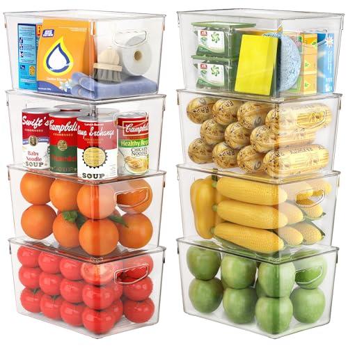 theaoo Clear Storage Bins with Lids Stackable - Large Plastic Containers for Pantry Organization and Storage - Perfect for kitchen, Fridge, Laundry Room, Bathroom, Garage, Closet, Cabinet Organizer - 8 Pack
