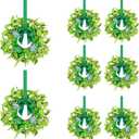 St. Patrick's Day Small Candle Rings, 8 Pcs Shamrock Wreaths with Glitter Shamrock Clovers for Table Centerpieces, Front Door, Wall, Window Indoor Outdoor Holiday Decor