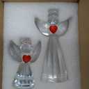 HDCRYSTALGIFTS Set 2 Crystal Angel Figurine Gifts for Women, Glass Chrismas Guardian Angels Ornaments Statues Holding a Heart Home Table Decoration Collectible (Clear,4.5''and 3'')