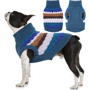 Kuoser Dog Sweater, Large Sweaters for Dogs Doggy Turtleneck Christmas Thanksgiving Outfit, Thick Warm Knitted Dog Winter Vest Puppy Fall Sweater, Pet Cold Weather Sweatshirt Warm Clothes, Blue L (Large (Chest: 18.9''; Weight: 13 - 16LB))