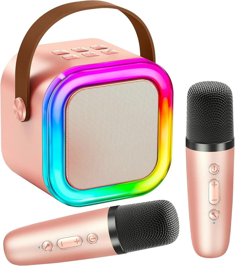 Mini Karaoke Machine KTV Machine for Kids Mini Karaoke Machine with 2 Wireless Microphones,Karaoke Machine for Kids High Sound Quality Kids Karaoke Machine with Easy Connectivity (Pink - 2 Mics)