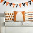 Whaline 4Pcs Halloween Pillow Covers Spooky Skeleton Ghost Pumpkin Throw Pillow Case 18 x 18 Inch Decorative Cushion Cover for Home Office Couch Sofa