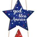 Wooden 4th of July Decoration Door Wreath for Front Door Sign Star Wall Signs, Independence Day Patriotic Day Wreath Welcome Memorial Day Hanging for Home Wall Decor Party Outdoor Indoor Star