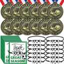Huquary 12 Pcs Award Medals for Kids with 12 Pcs Sports Bracelets Team Participation Trophies with Red White Blue Striped Ribbon for Sports Game Party Favors Team Competition Trophy Prize
