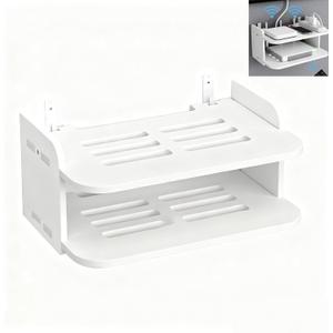 WiFi Router Floating Shelves White Wall Mount Under TV Shelf 30 x 20 x 15 cm Set Top Box Stand No Punch Game Console Rack for Living Room Bedroom