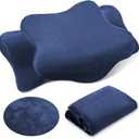 Crystal Velvet Cervical Neck Pillowcase (Only Pillowcase) Ergonomic Pillow Cover Contour Pillow Cover Warm Soft Fuzzy Cases for Side Back Stomach Sleepers Winter(Navy Blue,Queen Size)