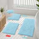 Smiry Luxury Chenille Toilet Rugs U-Shaped 24x24, Soft Absorbent Non-Slip Contour Bathroom Rugs for Toilet, Machine Washable Contoured Bath Mats, Sky Blue