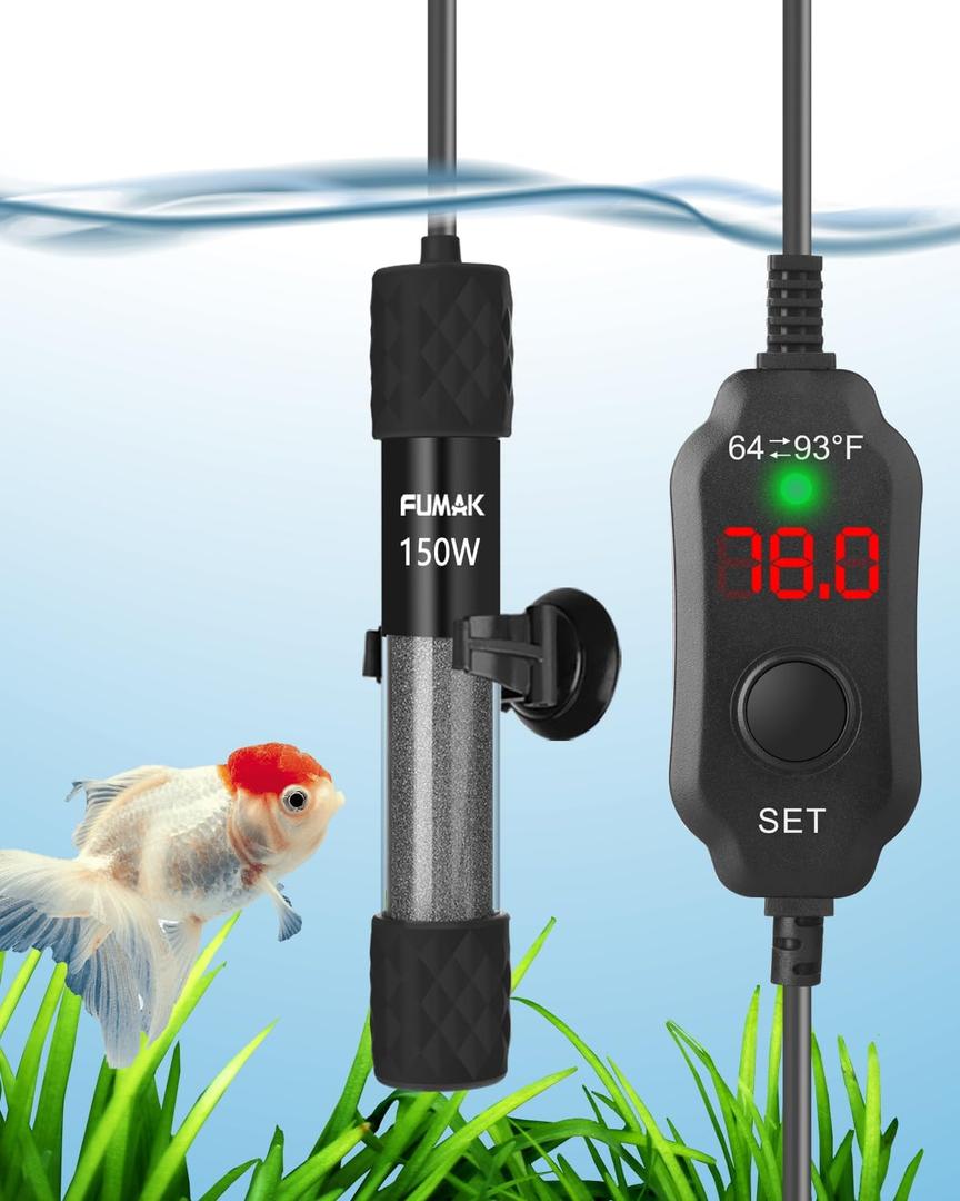 150W Submersible Aquarium Heater for 15-30 Gallon Tanks | Compact Fish Tank Heater with LED Digital Thermostat, Memory Function, Dry-Run & Overheat Protection