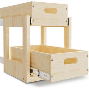 2-Tier Pull Out Cabinet Organizer, 14''W21''D16''H Heavy-Duty Under Sink Organizer with Soft-Close Slides, Wood Drawer Shelves Storage for Kitchen, Pantry, Bathroom, Under Sink