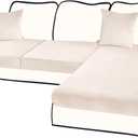 BT.WA Sectional Couch Covers for 3-Piece Seat Cushion Velvet Separate L Shape Couch Cover Stretch Sofa Slipcover with 2 Pieces Pillowcases Furniture Protector (Sofa 2 Seater + 1 Chaise, Beige)