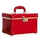 urecity Vintage Makeup Train Case, Red Artificial Leather, Professional Cosmetic Storage Box with Combination Lock, Retro Style Portable Beauty Organizer