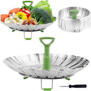 Consevisen Vegetable Steamer Basket for Cooking Food, Stainless Steel Veggie Steam Basket for Pot, Folding Expandable Steaming Insert with Extendable Handle Fits Various Size Pot, 6.4" to 10"