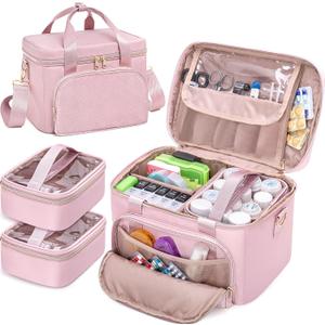 Medicine Storage Bag with 2 Medical Bags, Pill Bottle Organizer Bag Empty First Aid Bag for Travel, Home Healthcare, Pink(Empty Bag Only)