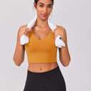 SAUNGKUAI Women's Crop Tops Deep V Neck Sleeveless Backless Double Lined Cropped Tank Top for Going Out Orange M