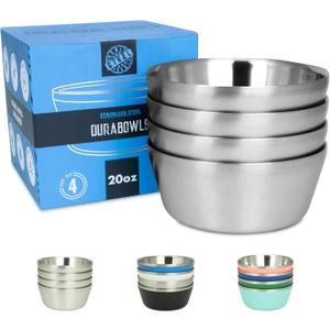 Stainless Steel Insulated Bowls for Kids and Adults - 20 Oz Double Wall Metal Bowls for Ice Cream, Soup, Cereal, Snack, Rice Dish, Camping Bowl (Stainless Steel)