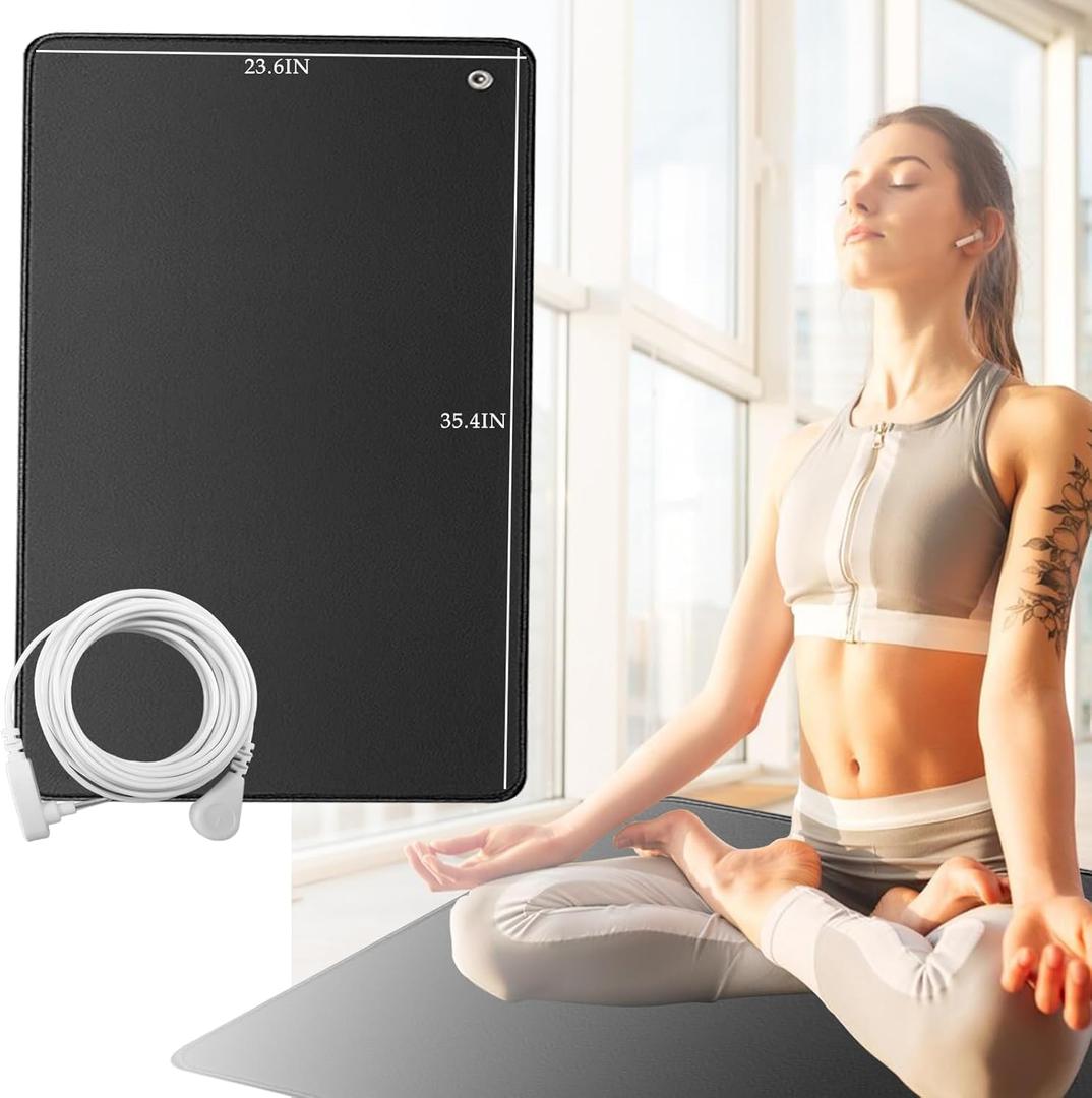 Grounding Mat Earth Pad Grounded Feet Mat 23.6x35.4 Inch Grounding Mat for Desk Floor with Cord Better Sleep, Balance (Black)