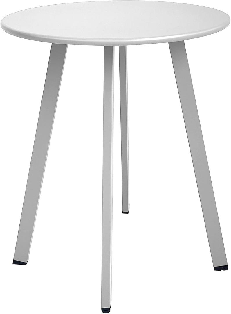 Meluvici Outdoor Side Table - Weather Resistant Patio Table, Round Metal Steel, Waterproof End Table for Garden, Balcony, Yard, White, 15.76"x19.7"