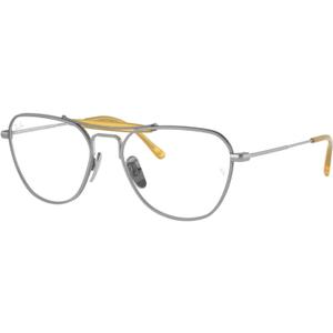 Ray-Ban Women's RX8064V Titanium Square Prescription Eyewear Frames, Brushed Silver/Demo Lens, 53 mm