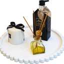 11.8 Inch Round Tray with Scalloped Edge, Decorative White Wood Tray for Coffee Table, Kitchen, Dining Room, Living Room Home Decor, Organization and Serving